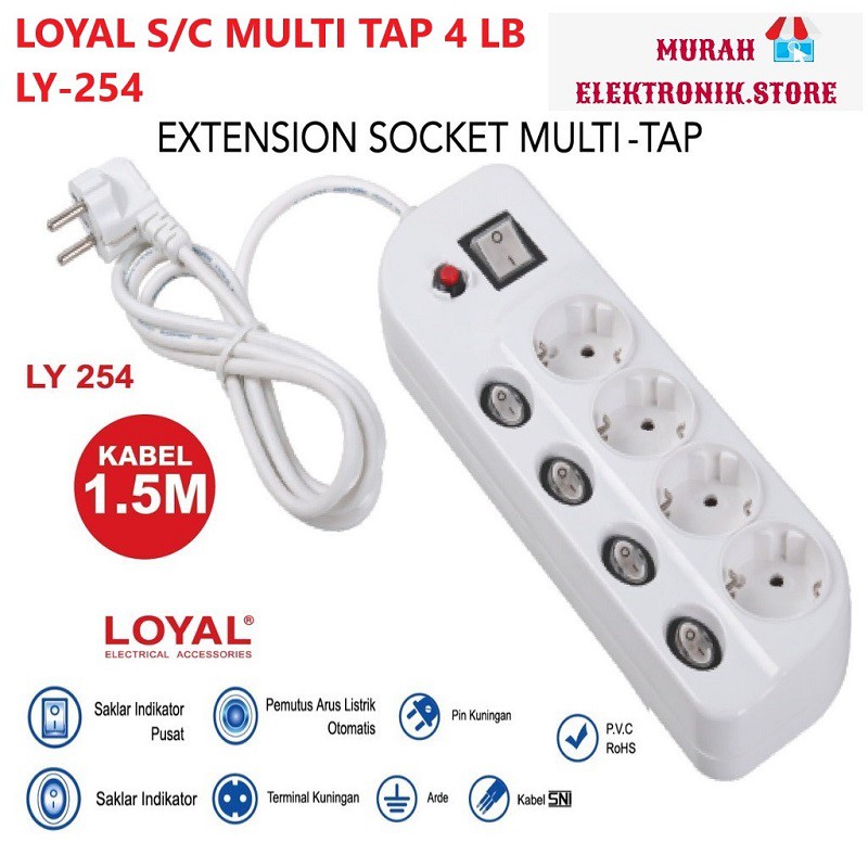 Stop Kontak Multitap Loyal LY 254 SNI 4 Lubang + Saklar + kabel 1,5 M