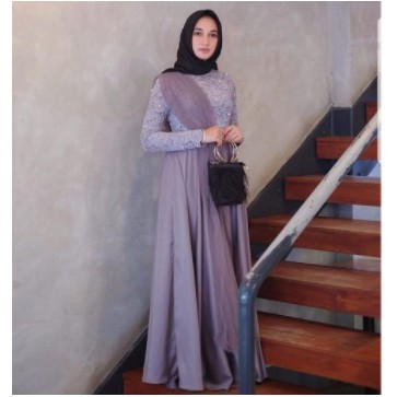 Baju gamis wanita terbaru model pesta kekinian VELVET MIX BRUKAT MAXI LD100 size L syar'i