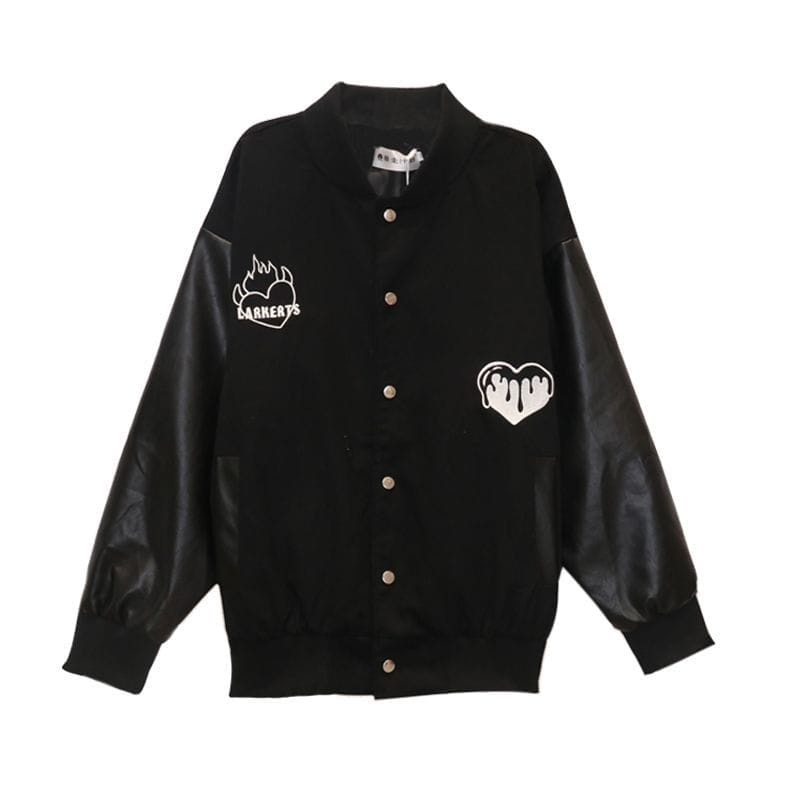 LAKERTS FIRE HEART VARSITY BASEBALL JACKET | BLACK LOVER JAKET BISBOL