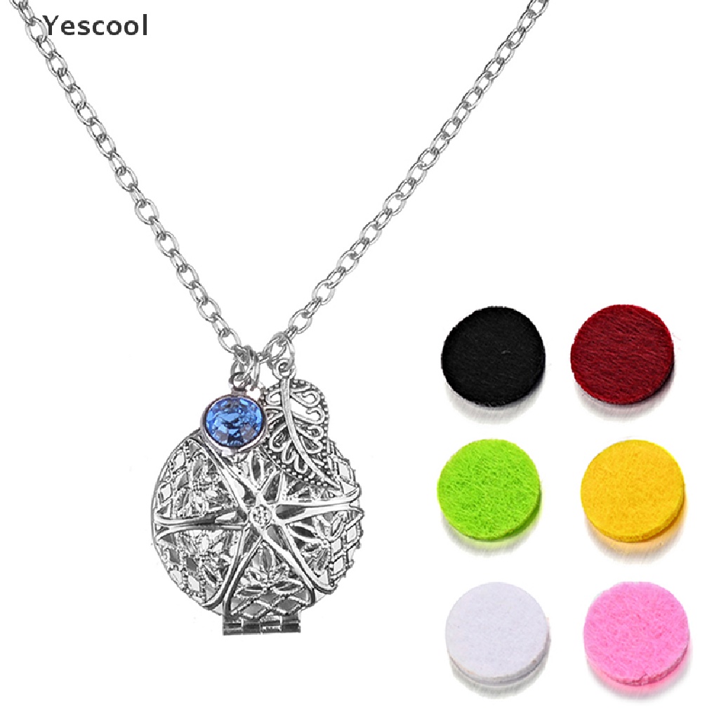 Yescool Kalung Rantai Liontin Locket Bulat Dengan 6 Pad Diffuser Aromaterapiessential Oil