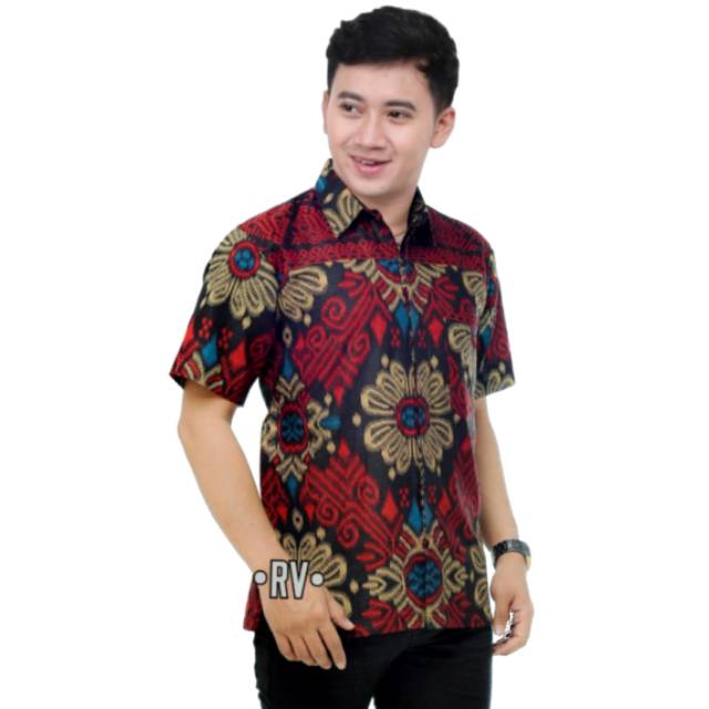 DISTRO Batik HRB026 Kenongo Kemeja Tosca Pendek Pekalongan Pad M L Xl Sogan Tulis Halus Kemeja Batik