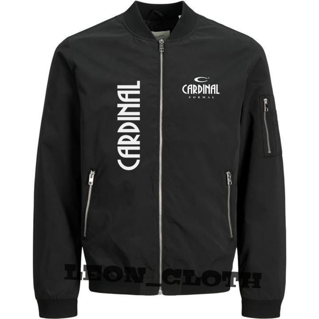 JAKET BOMBER SABLON CARDINAL FORMAL PUTIH JAKET BOMBER POLOS JAKET BOMBER SABLON LOGO