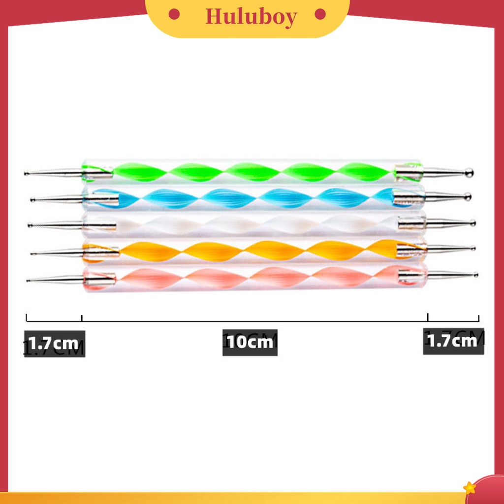 Huluboy Huluboy♡ 5pcs / Set Pen Nail Art Dua Sisi Universal Bahan ABS Mudah Digunakan