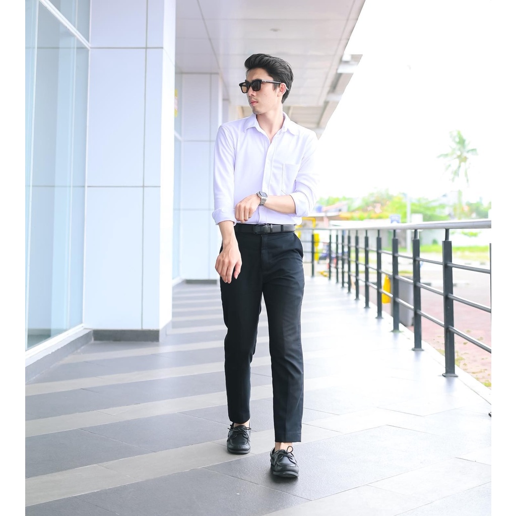 Kemeja Panjang Basic/Polos CVC Pique Putih