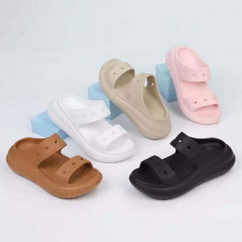 SANDAL FASHION BAE SLIDE TWO STRAP WEDGES FREE JIBBITZ