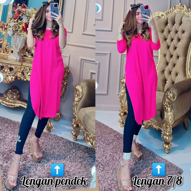 tunik kaos belah lengan 7/8