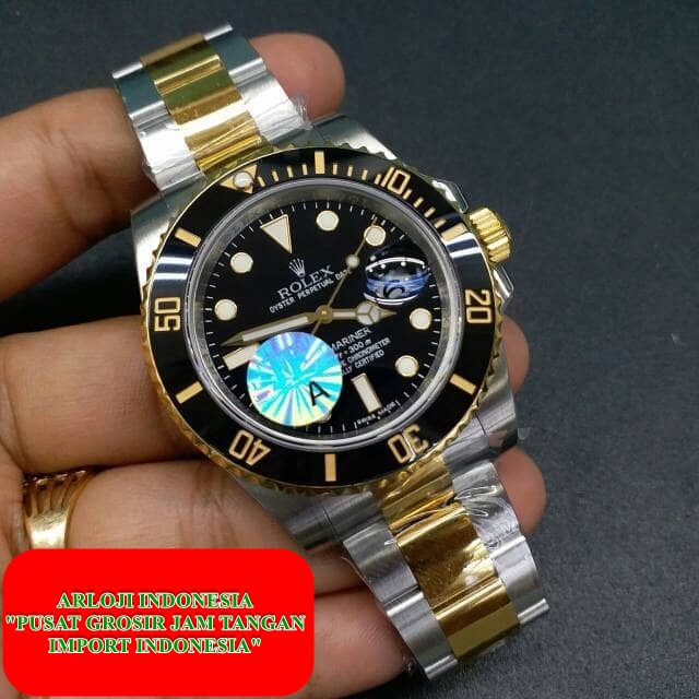 New Jam Pria Rolex Submariner Two Tone Clone Waterproff Garansi 1th