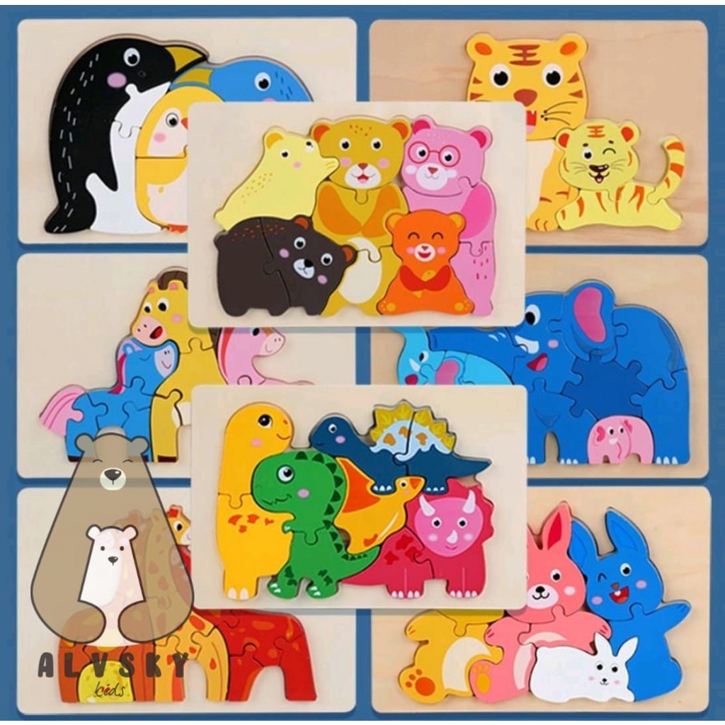 MAINAN EDUKASI PUZZLE 3D CHUNKY KAYU / WOODEN PUZZLE 3D ANIMAL