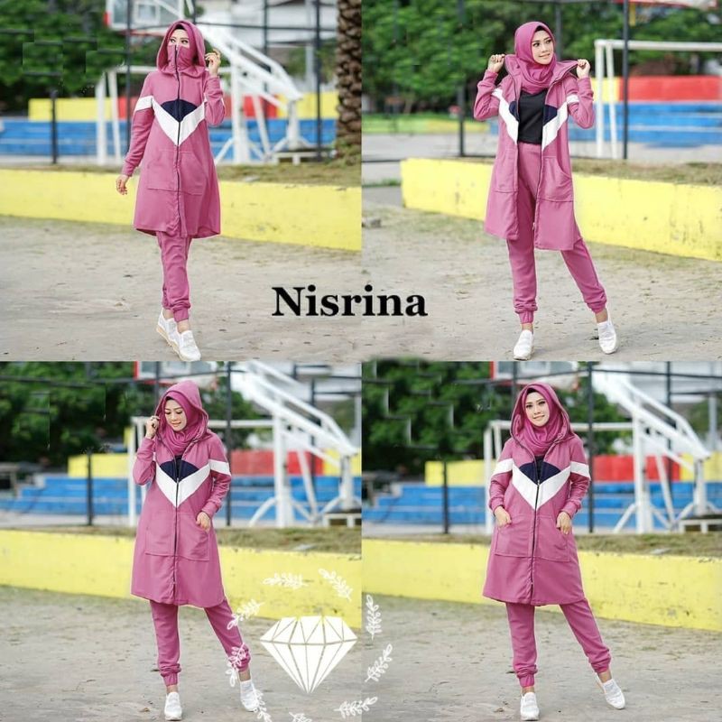 BAJU OLAHRAGA WANITA SET PAKAIAN SEPEDA WANITA SET TRAINING OLAHRAGA STELAN SET NISRINA BABYTERRY