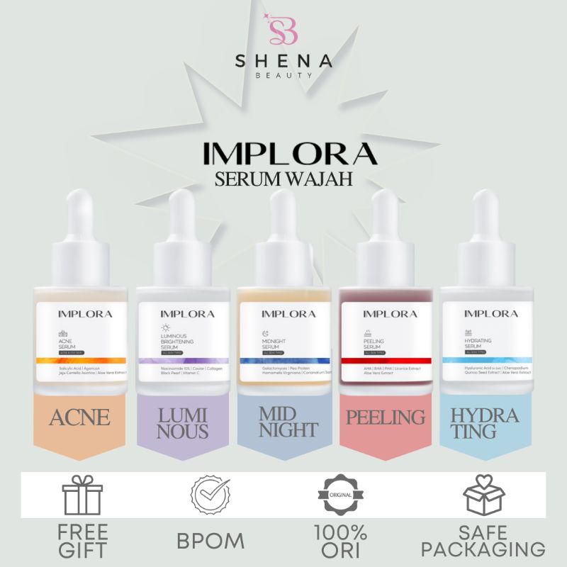 [BPOM] SERUM IMPLORA WAJAH 30ML ACNE PEELING MIDNIGHT LUMINOUS BRIGHTENING WITH CHROMABRIGHT BUAT GL