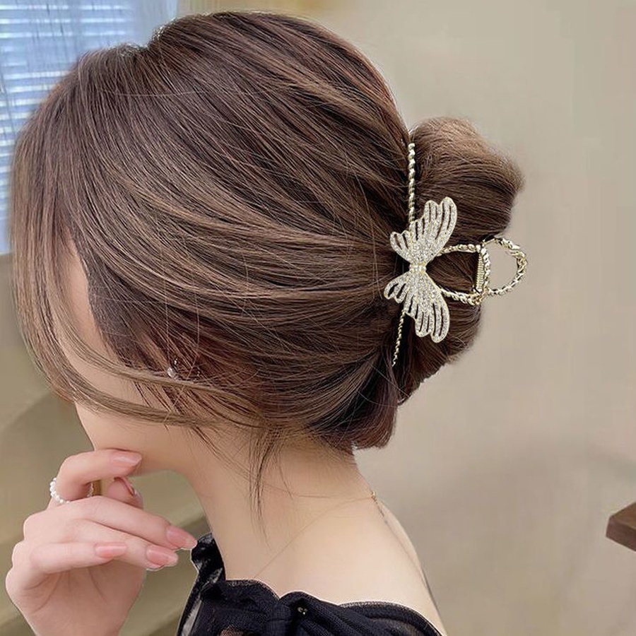 Jepit Rambut Ponytail Bahan Alloy Aksen Mutiara Dan Berlian Imitasi Gaya Korea Untuk Wanita