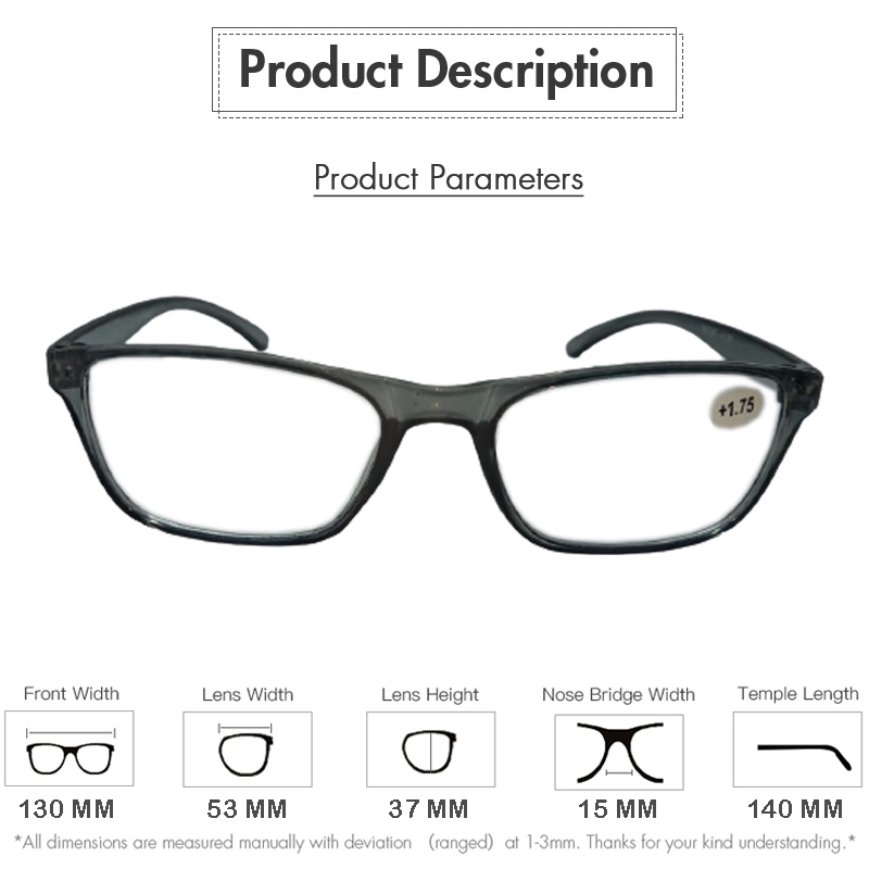 BARU! kacamata baca PLUS frame kotak abu ukuran +1.00 s/d +3.00 kaca mata plus kacamata rabun dekat eyeglasses reading glasses unisex kacamata bac fashion terbaru