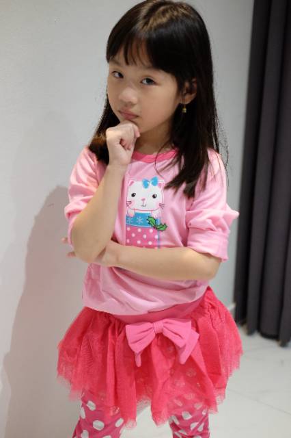 SHR - Setelan Anak Perempuan Cat Pink Polkadot With Tutu Pants