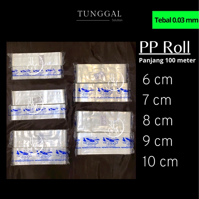 Plastik PP Roll Cap Jet - panjang 100 meter, tebal 0.03 mm. plastik kacang goreng; plastik masker; p