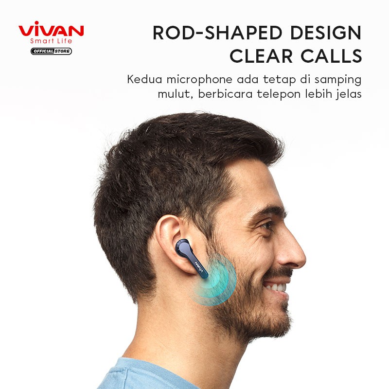 VIVAN Wireless Bluetooth Headset Earphone TWS Liberty T200 Waterproof IPX4 Support iPhone 12