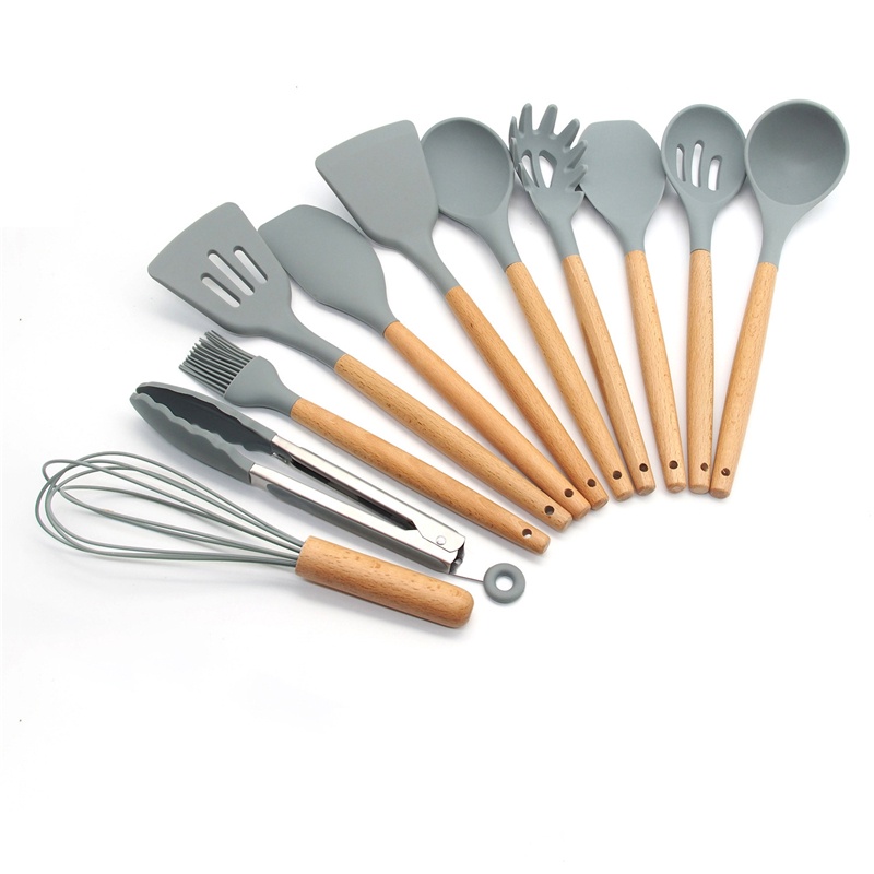 SPATULA SET SILICONE 12 PCS SPATULA SULTAN SPATULA SILIKON GAGANG KAYU LENGKAP 1 SET ALAT KITCHEN UTENSILL MASAK ANTI LELEH SUTIL SILIKON