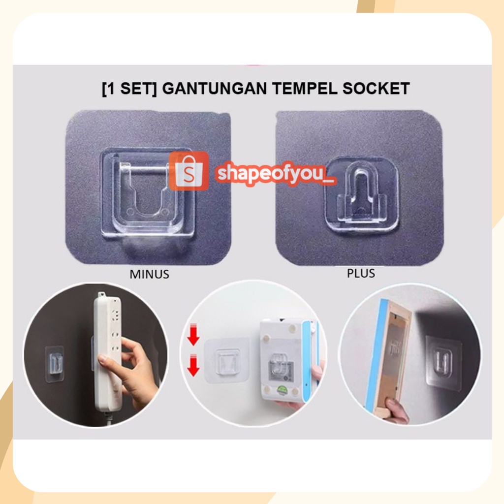 Gantungan Tempel Dinding Lemari 1 set Magic Wall Sticker Lem Serbaguna Socket Magic Hook