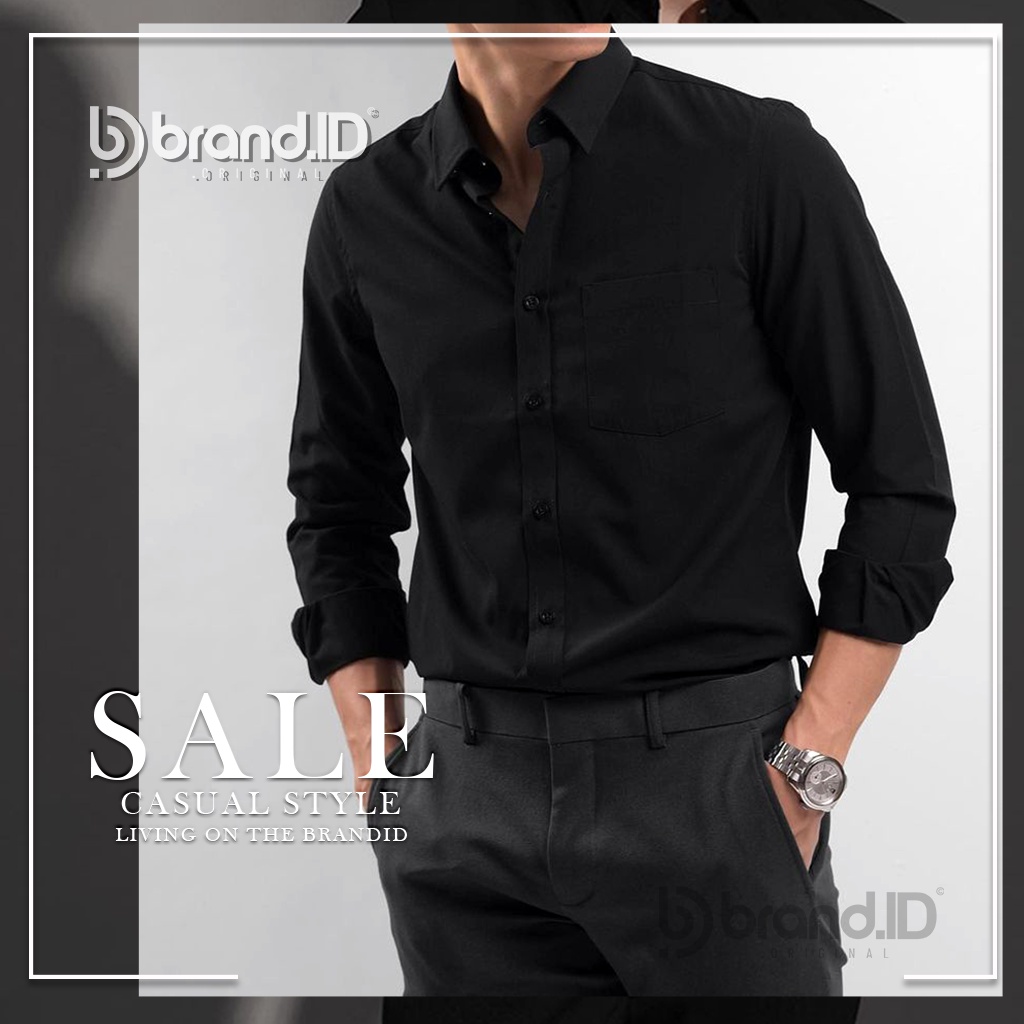 KEMEJA HITAM PRIA SLIMFIT TANGAN PANJANG / KEMEJA KANTORAN PRIA HITAM DAN WARNA KATUN PREMIUM