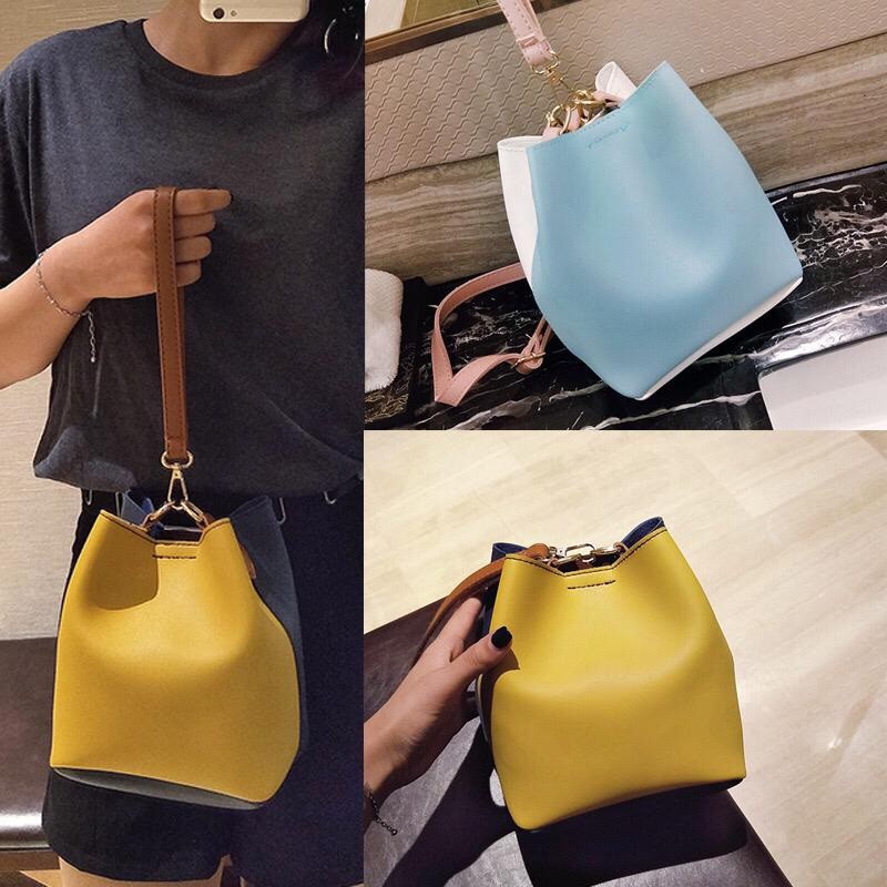 Drawstring Bag Two Tone Bucket Bag / Tas Serut Wanita - LW200