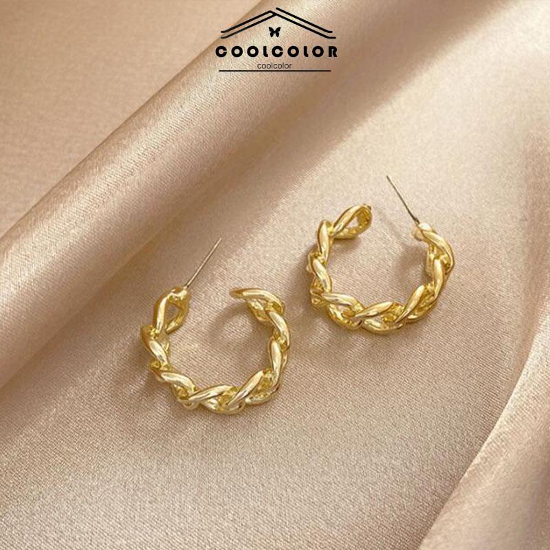 COD Anting-Anting Retro Fashion Logam Berongga Rantai Stud Earrings Premium Sense Earring- cl