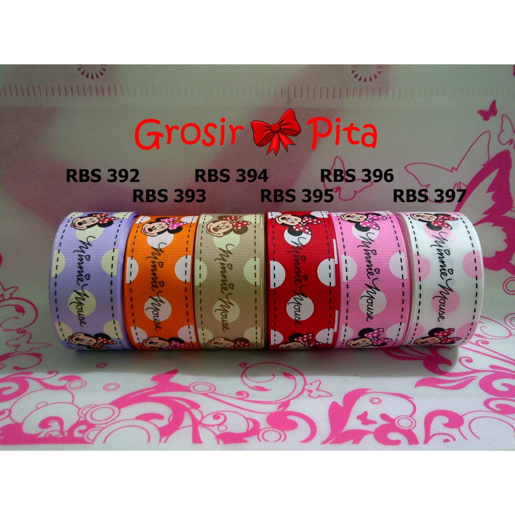 

(25 yard) Pita Grosgrain Motif Minnie Mouse RBS 392,393,394,395,396,397 | Toko Bahan Craft | Grosir Pita