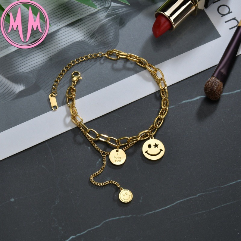 MORYMOSHI B469 Gelang Wanita Titanium Stainless Smile Anti Karat Anti Luntur Fashion Korea