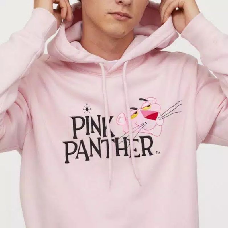 Hoodie HM Pink Panther Pria Wanita Merah Muda Full Tag Katun Free Paperbag