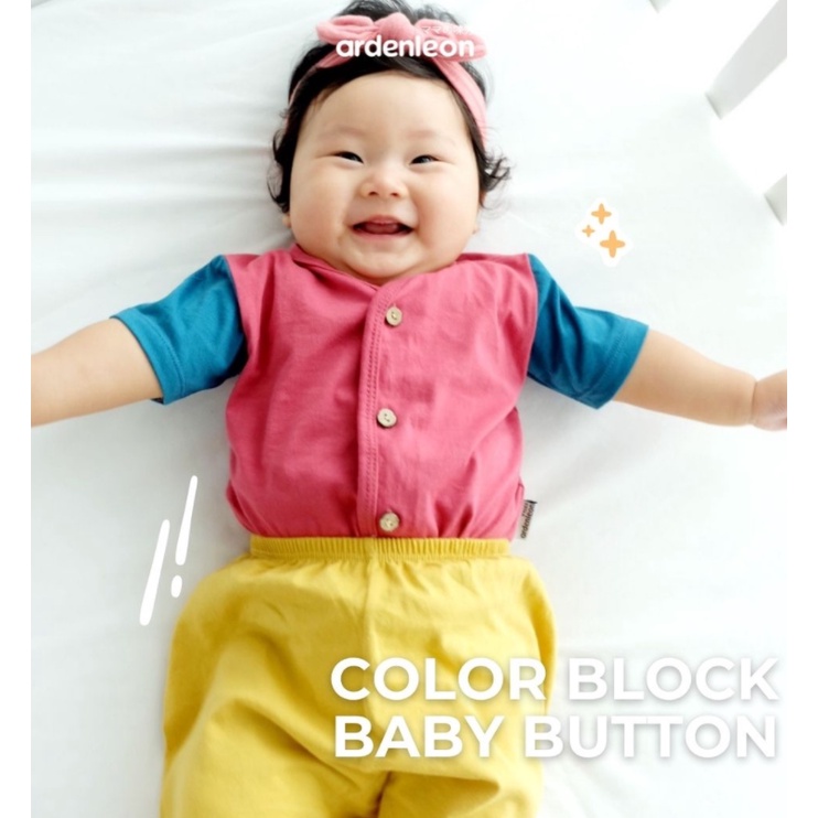 ARDENLEON Baby Button Color Block Setelan Bayi pakaian baju bayi stelan