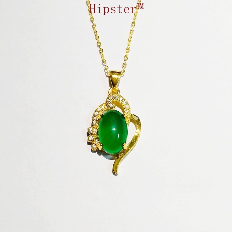 Hot Sale Light Luxury Hollow Natural Emerald Pendant Full Diamond Necklace