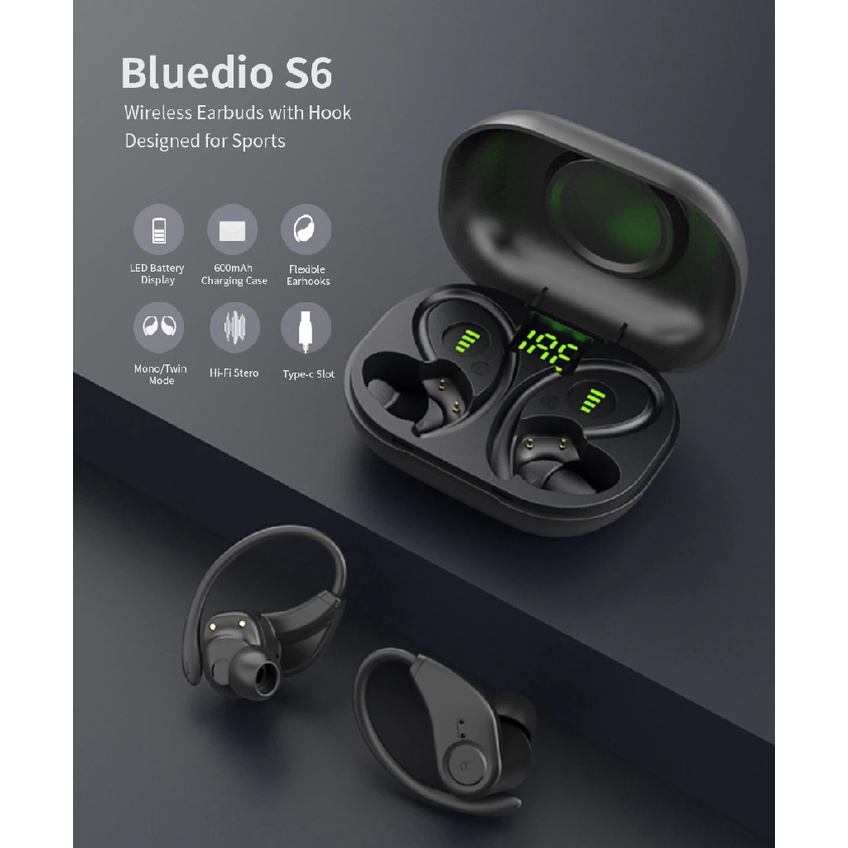 BLUEDIO S6 TWS - Bluetooth 5.1 TWS Earbuds Earphones with Charging Box - Earphone TWS Terbaru Dari BLUEDIO