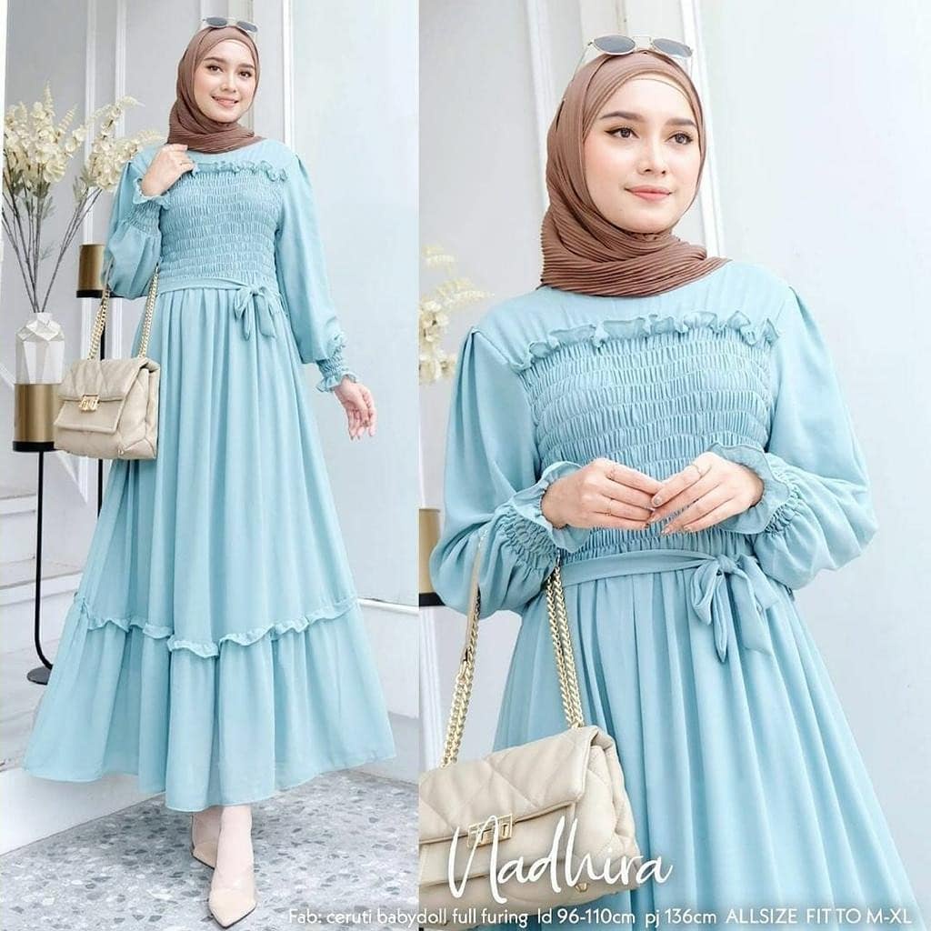 NADHIRA MAXI BL CERUTY BABYDOLL FULL PURING LD 100 CM PB 140 CM TALI PINGGANG MENYATU Baju Gamis Wanita Terbaru 2022  GAMIS WANITA TERBARU KEKINIAN SIMPLE DAN ELEGAN 2022 Bahan Ceruti Sifon Baju Korea Style