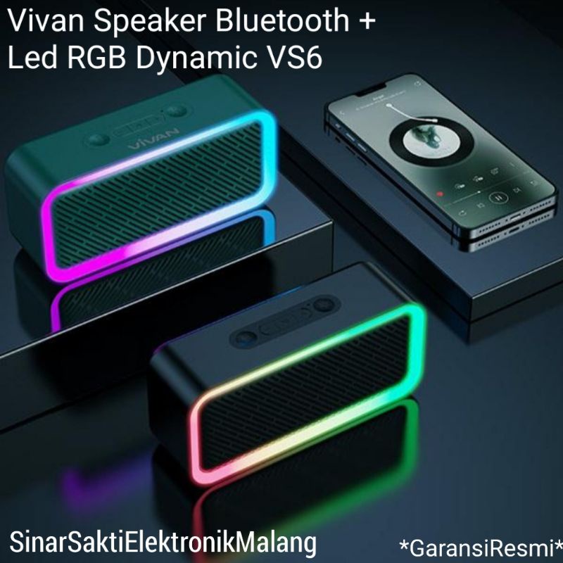 Vivan Speaker Bluetooth 5.0 RGB VS6 Waterproof USB Portable HP MicroSd Bass