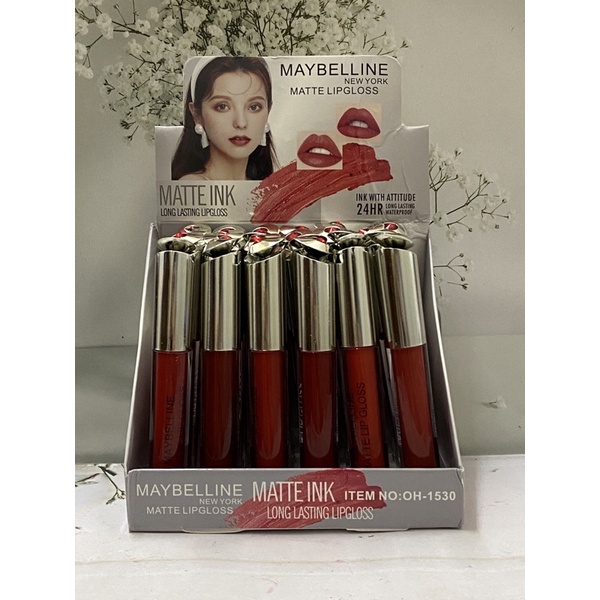 (LUSINAN / 12 PCS) LIPGLOSS MAYBELLINE MATTE LONGLASTING ITEM NO:OH-1530 / LIPSTICK CAIR MATTE MAYBELLINE