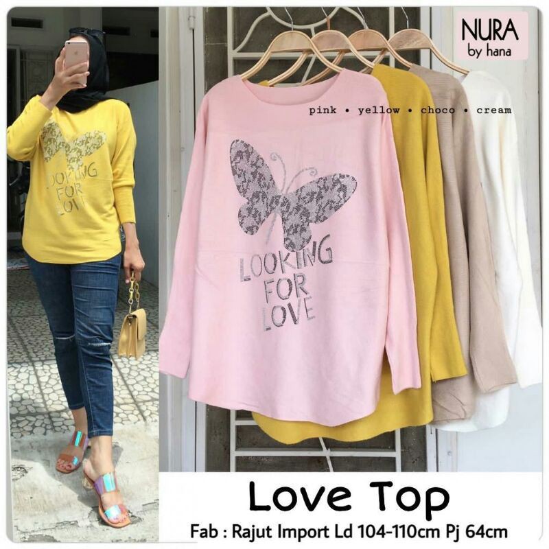 LOVE TOP BLOUSE RAJUT IMPORT ALLSIZE NURA BY HANA