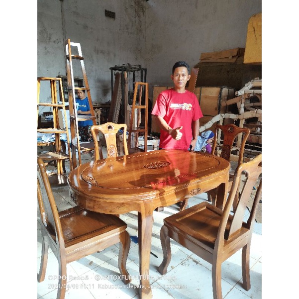 meja makan kursi 4 kayu jati ukiran bonsai mebel Jepara