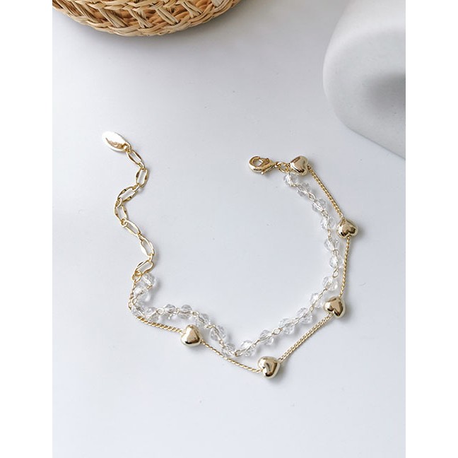 LRC Gelang Tangan Fashion Golden Crystal Love Double Chain Chain K16069