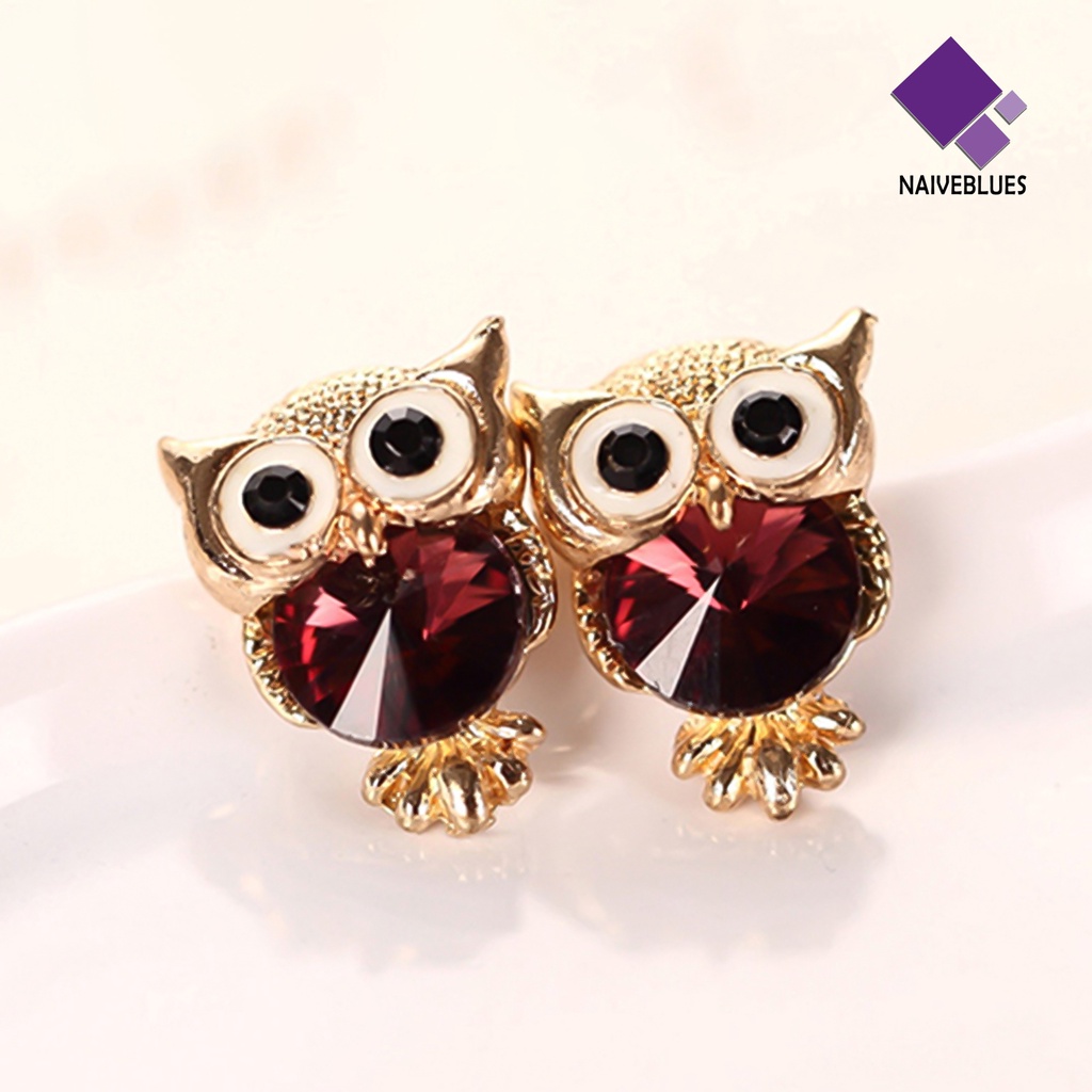 Anting Stud Bentuk Burung Hantu Aksen Berlian Imitasi Bahan Alloy Untuk Pesta