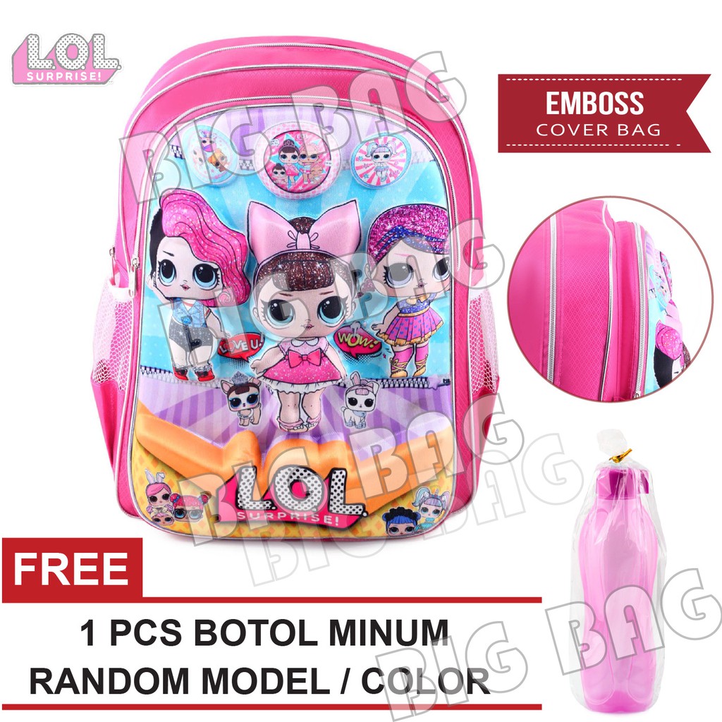 Tas Ransel Anak Perempuan Karakter - Big Emboss - PINK.RTM + FREE Botol Minum