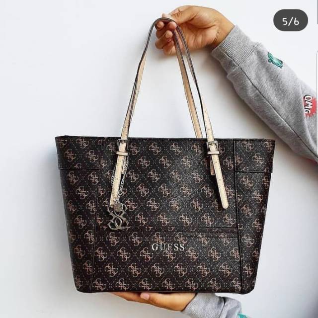 Tas guess delaney medium logo brown bag