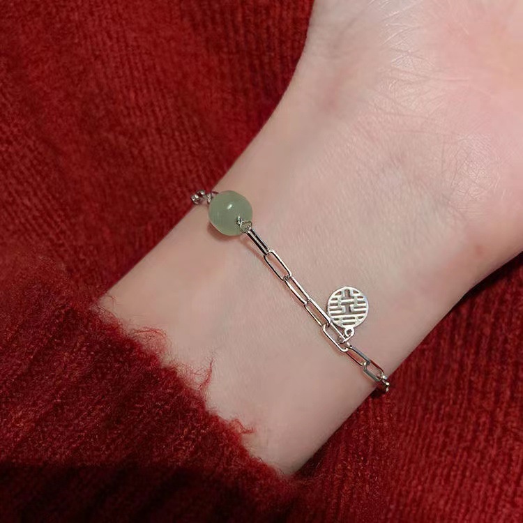 Gelang Tangan Sterling Silver 925 Dengan Manik-Manik Mutiara + Jade Untuk Wanita