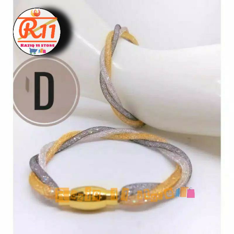 Gelang Kawat Gliter Kristal Lilit 3 Pengait Magnet