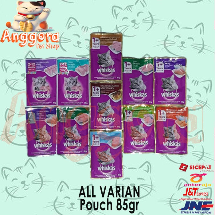 Makanan ringan kucing Whiskas pouch 80gr All Varian