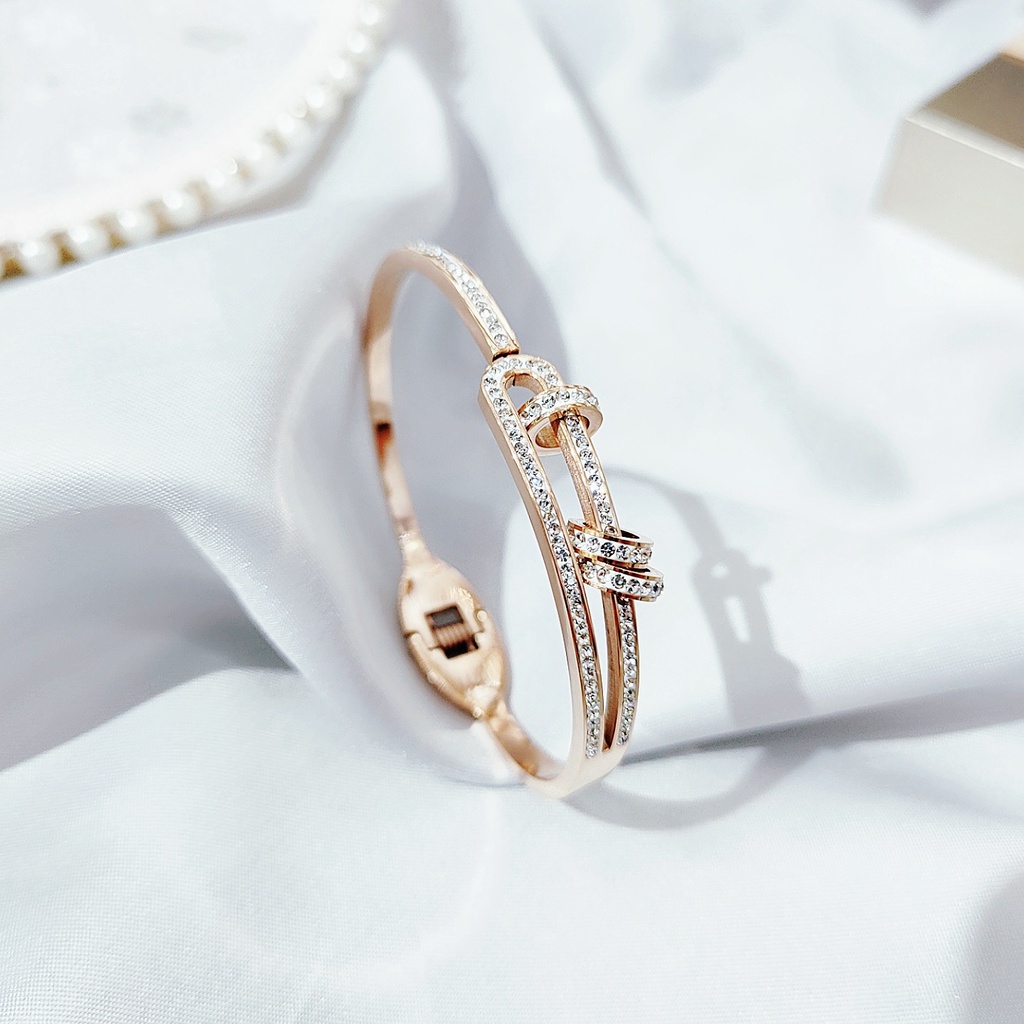 Gaya Baru Waktu Untuk Menjalankan Baja Titanium Rose Gold Gelang Perempuan Gelang Kepribadian Fashion Eropa Amerika Cahaya Mewah Gelang Yang Dapat Dibuka