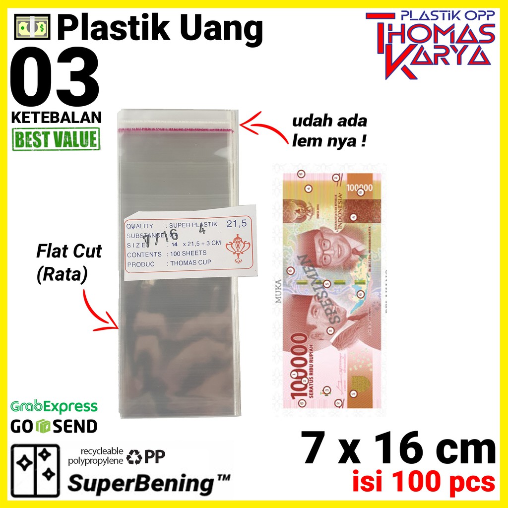 Plastik OPP Uang 7x16 Tebal Isi 100 Pcs Money Cake Tarik Bouquet Bucket