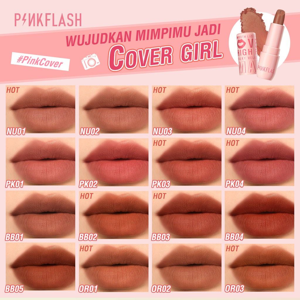 PINKFLASH PinkCover Cover Girl Velvet Matte Cream Lipstick PFL05 High Pigment Lasting Silky Soft Smooth Creamy Not Dry Lipmatte Lipstik Matte