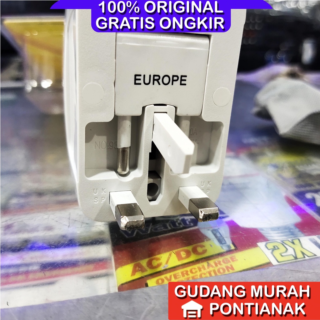 Pioline Universal Travel Adaptor Multi International P931L Penyambung colokan Serbaguna steker cok kaki tiga 3 atau gepeng