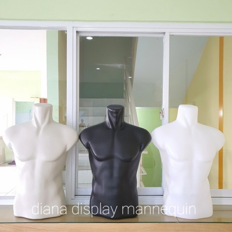 PATUNG MANEKIN BAJU PRIA DEWASA OTOT SETENGAH BADAN BENING BUTEK DAN HITAM