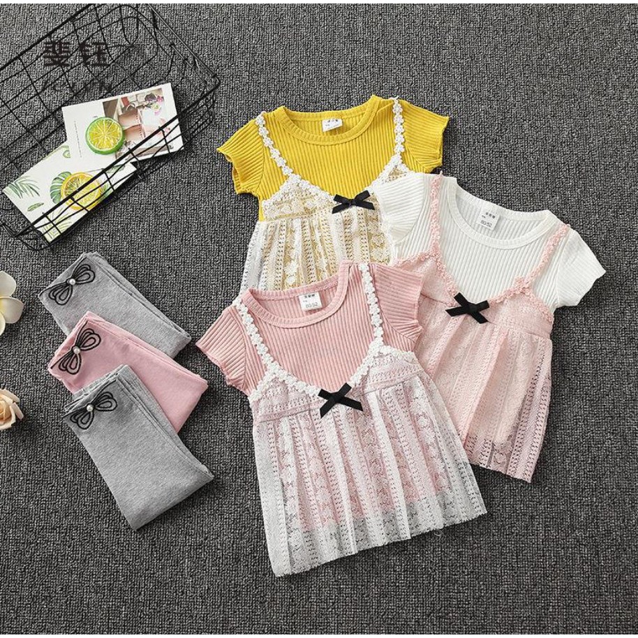 acadia.kids 1 Setelan Anak Perempuan JAMIE Kaos Lengan Pendek Luaran Renda dan Legging Panjang Import terbaru termurah bestseller bestselling berenda rajut favorit musim panas casual sehari-hari baju anak lucu summer dropshipper dropship reseller-1