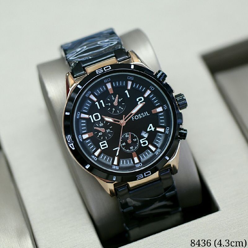 Jam Tangan Pria Fs8436 Foss Ui Tanggal Aktif Rantai Free Box & Baterai