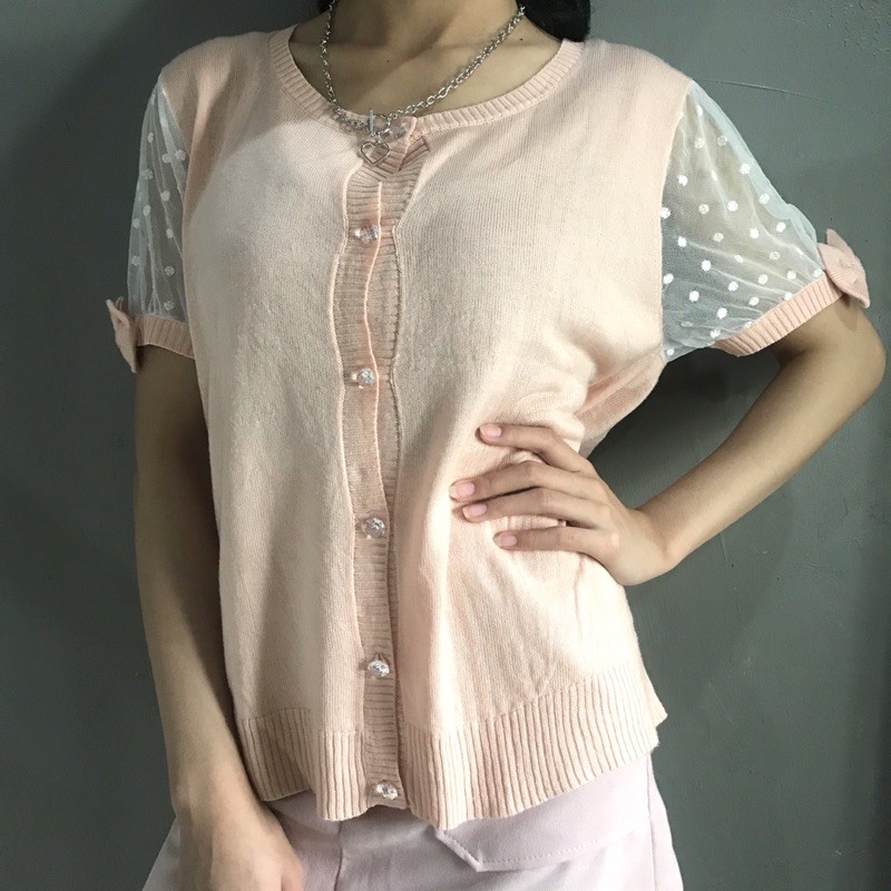 Peach ribbon top / baju korea lucu / atasan korea